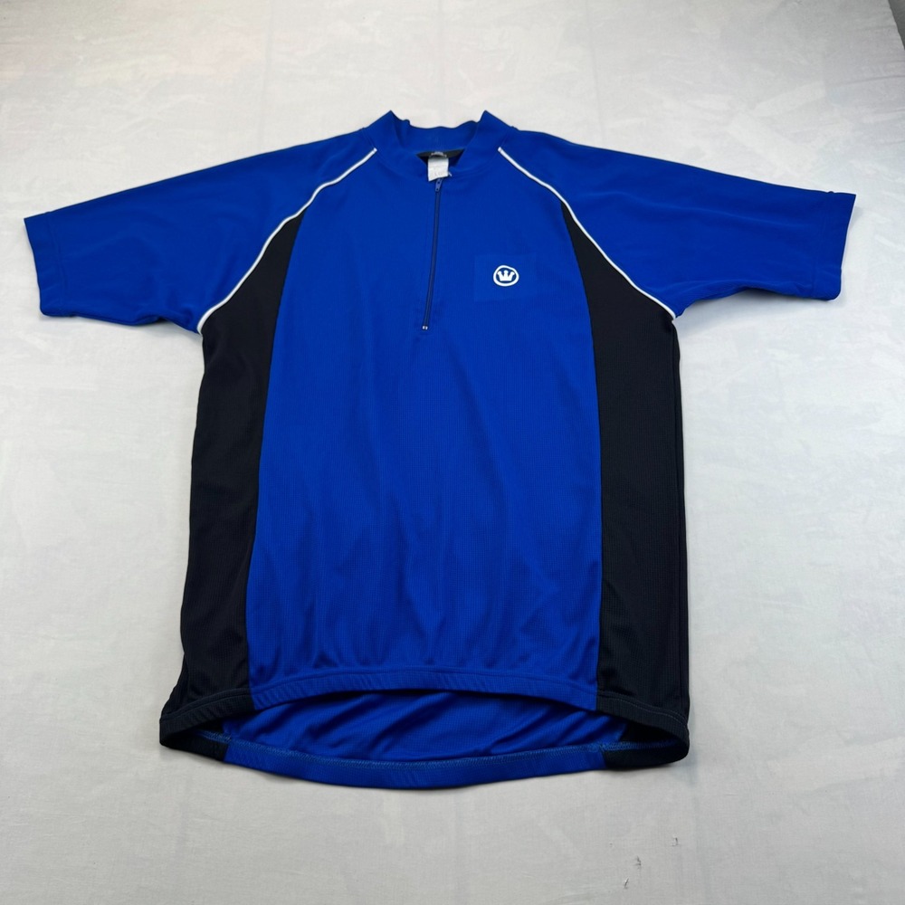 Canari Cycling Jersey Mens Large Blue Black Short Sleeve Quarter Zip Pullover